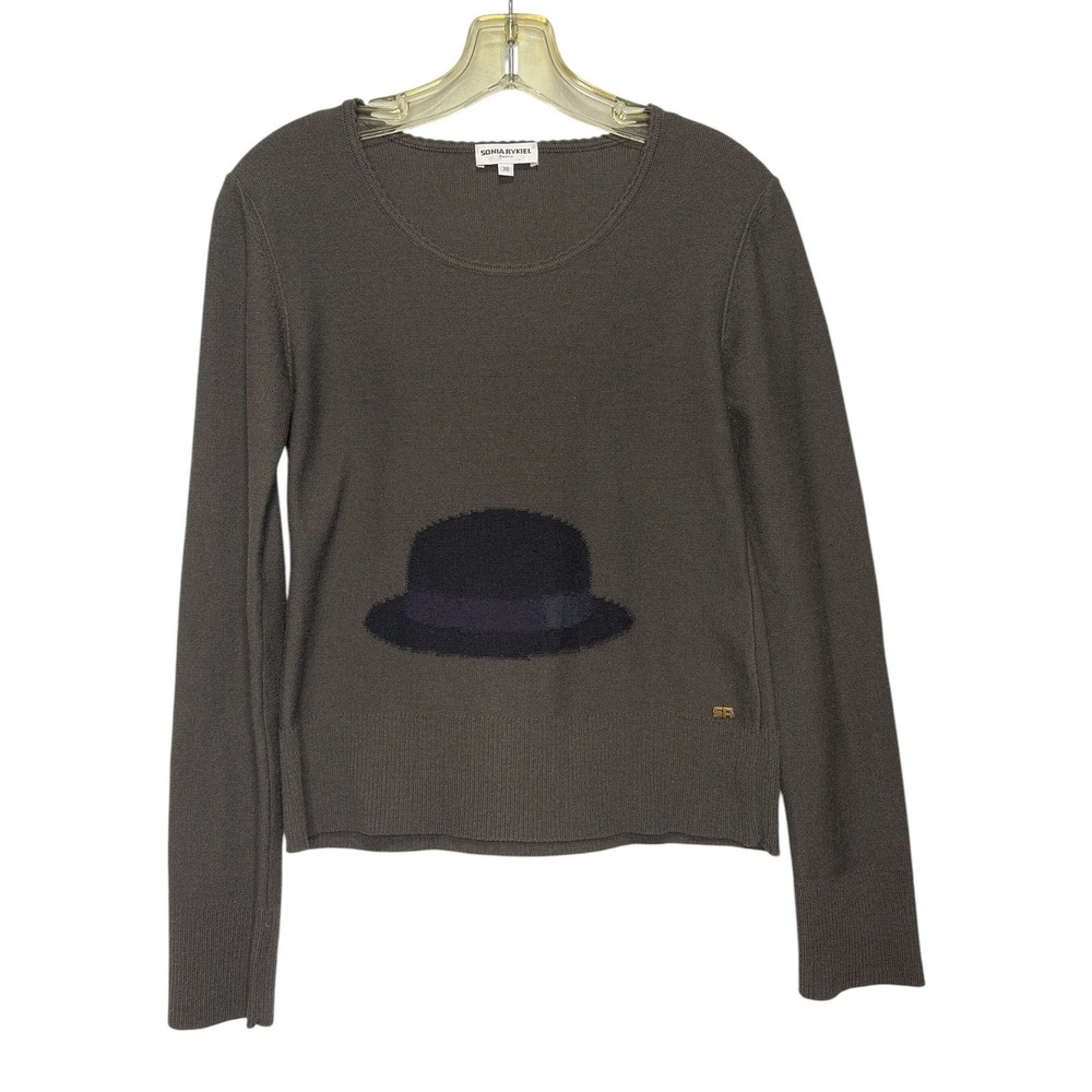 Sonia Rykiel Paris Wool Cashmere Bowler Hat Knit Sweater Brown Size 38 Italy